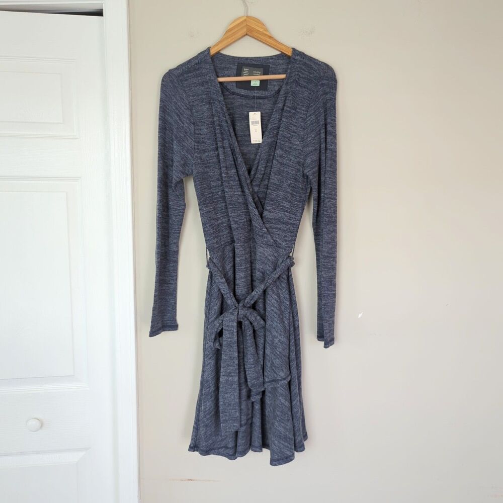 Anthropologie Saturday Sunday NWT Blue Faux Wrap Tie Waist Sweater Dress Medium